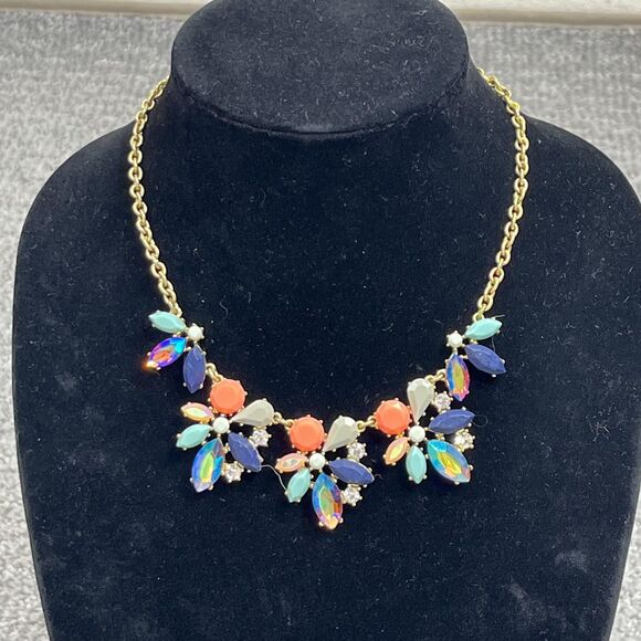 J. Crew Jewelry - J Crew Necklace Multicolor Crystal Flower Bib Statement Womens Jewelry Signed